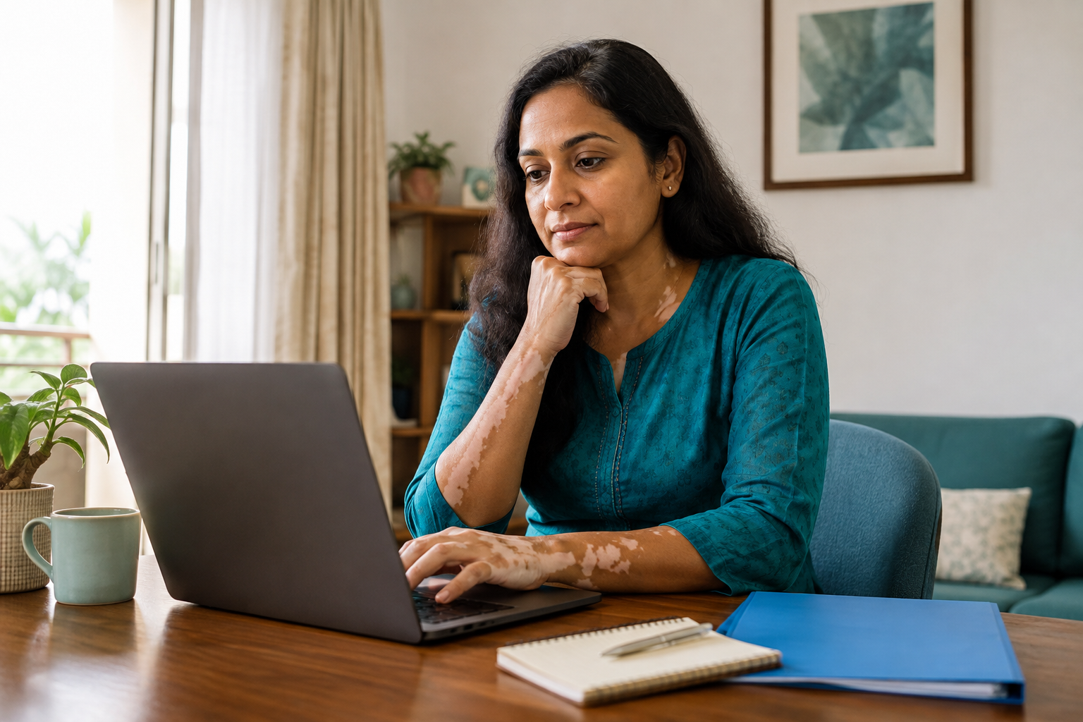 Adult discussing treatment questions with a dermatologist