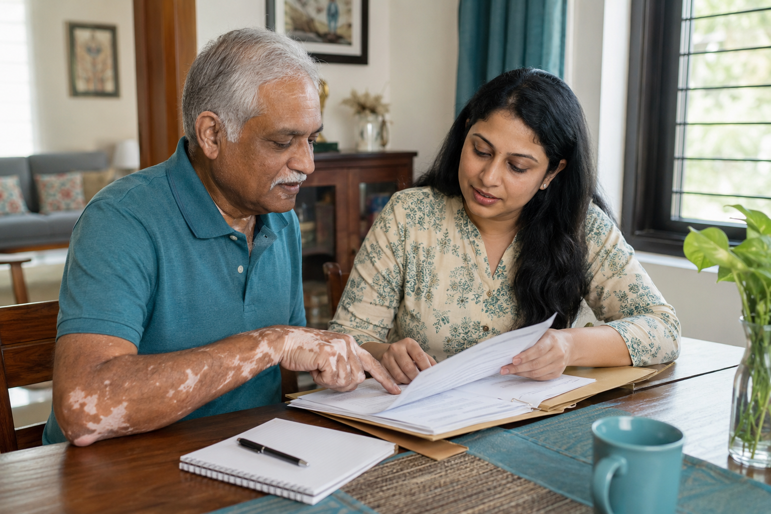 Family member helping organise medical records with the patient’s permission