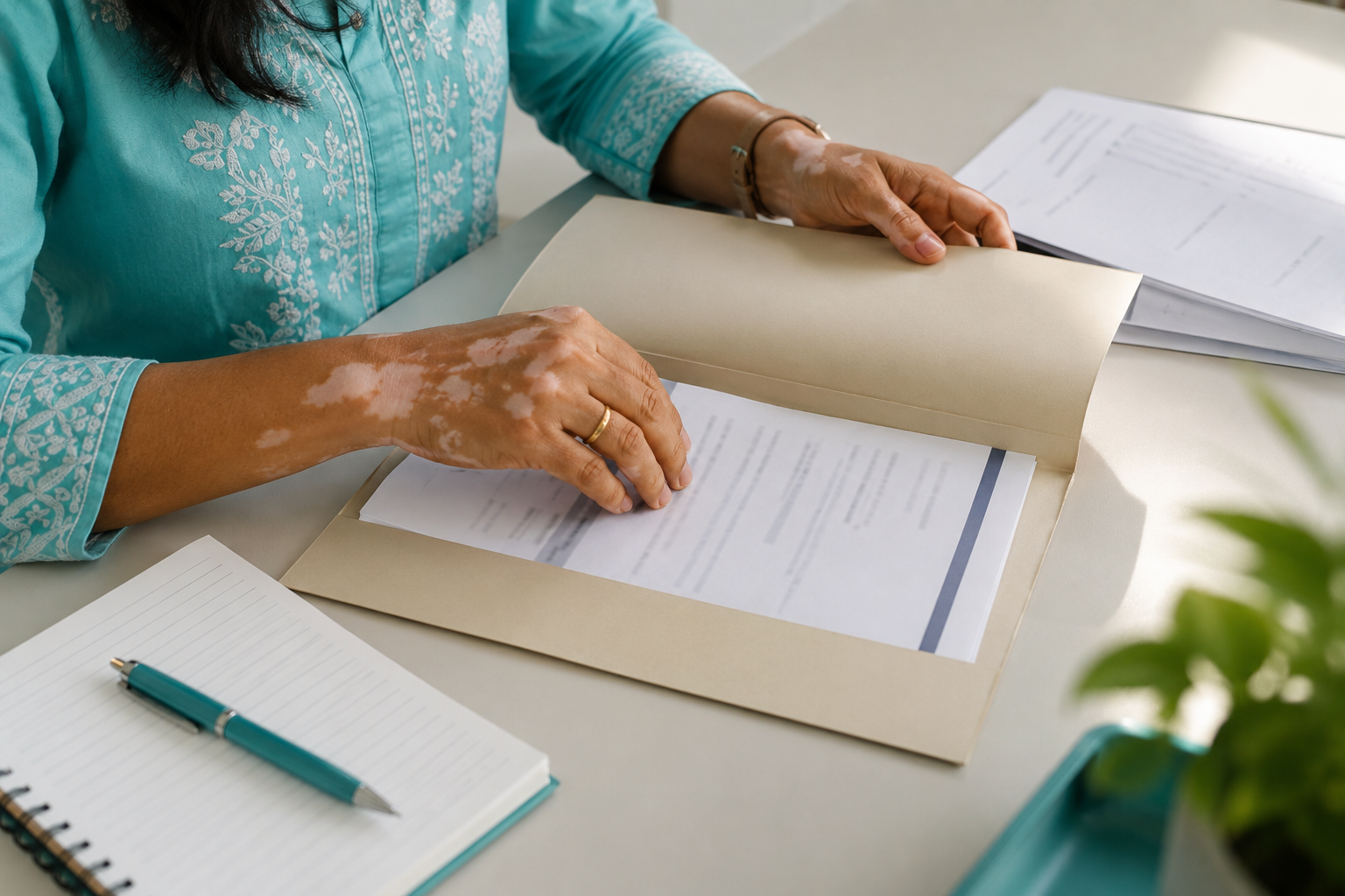 Organised folder containing previous prescriptions and appointment questions